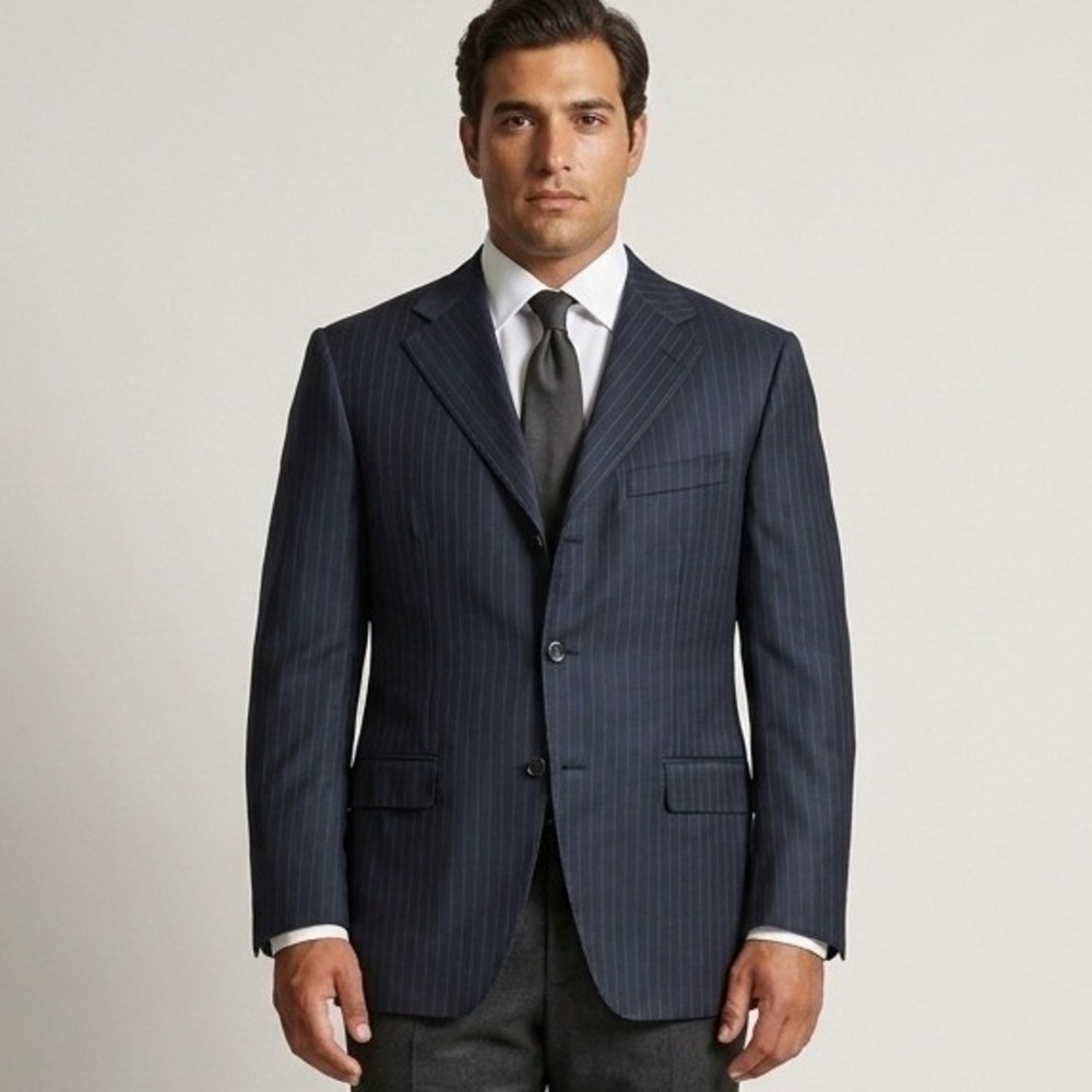Eredi Pisano Loro Piana Navy Pinstripe Wool Suit Jacket Blazer Made in Italy‎